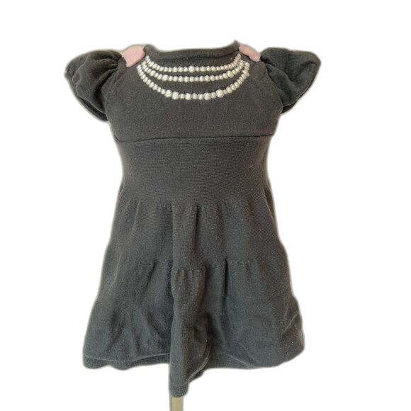 Gymboree black dress with 3 rows pearls neckline 2 bows on shoulders 6-12 months - Picture 1 of 5